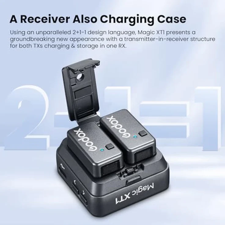 Godox Magic XT1 kabelloses Lavalier-Mikrofon für Kamera, Android, iPhone 15, PC, 48 kHz/24-Bit-Audio, Touchscreen-Empfänger, Geräuschunterdrückung, 2,4-G-Mikrofon mit 200 m Reichweite in schwarz – Bild 2