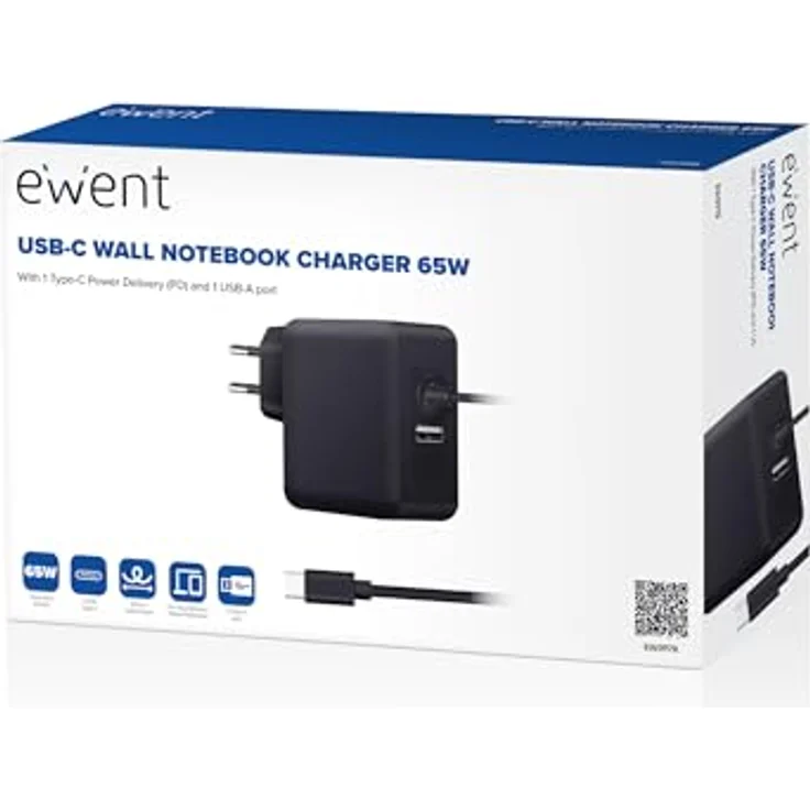 Ewent EW3978, USB Type-C Notebook Netzteil mit 65W Leistung, Schwarz, kompaktes Design mit 150 cm Kabel und Power Delivery Schutzsystem – Bild 10