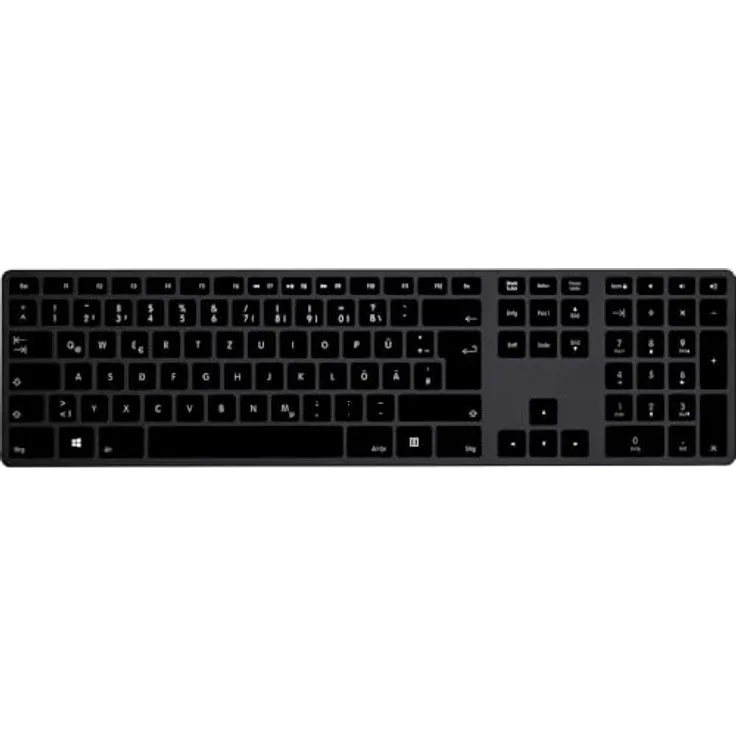 Matias Kabellos Tastatur, Wireless USB-C Aluminium, QWERTZ Schwarz, AES-128-Bit-Verschlüsselung, langer Akku