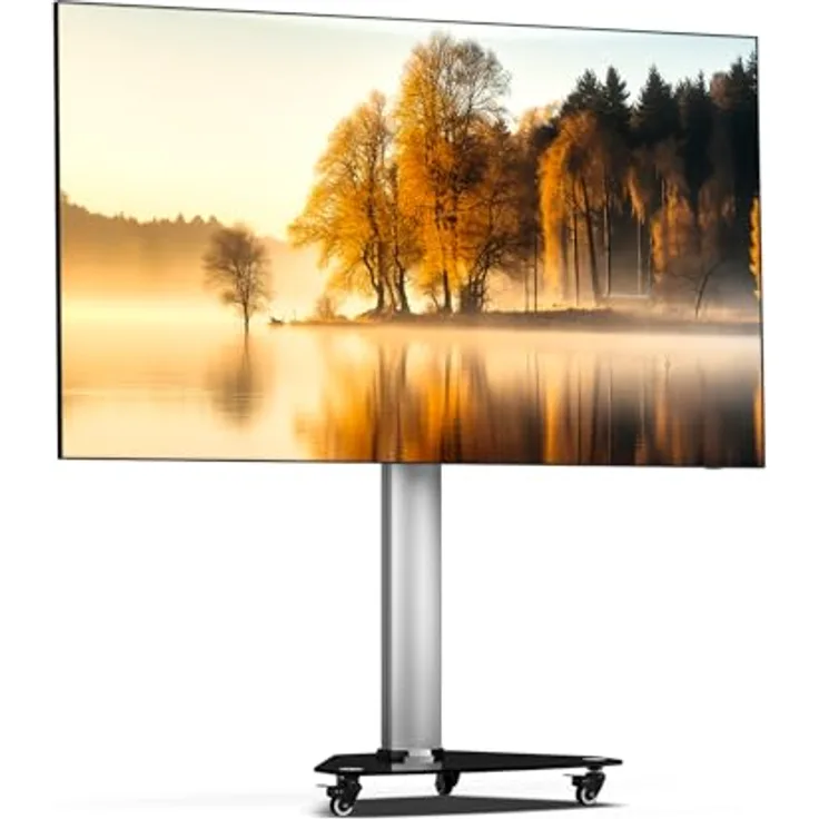 XTRARM Proton 100 Mobiler TV Ständer, Höhenverstellbar bis 135 cm, TV 37-70 Zoll, Viele VESA-Größen, Schwarz/Silber