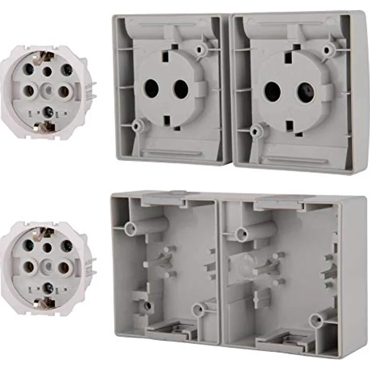 ALING-CONEL 2-fach Aufputz Schutzkontakt Steckdose mit Klappdeckel 16A/250V~ / IP44 - Grau (10er Set) – Bild 2