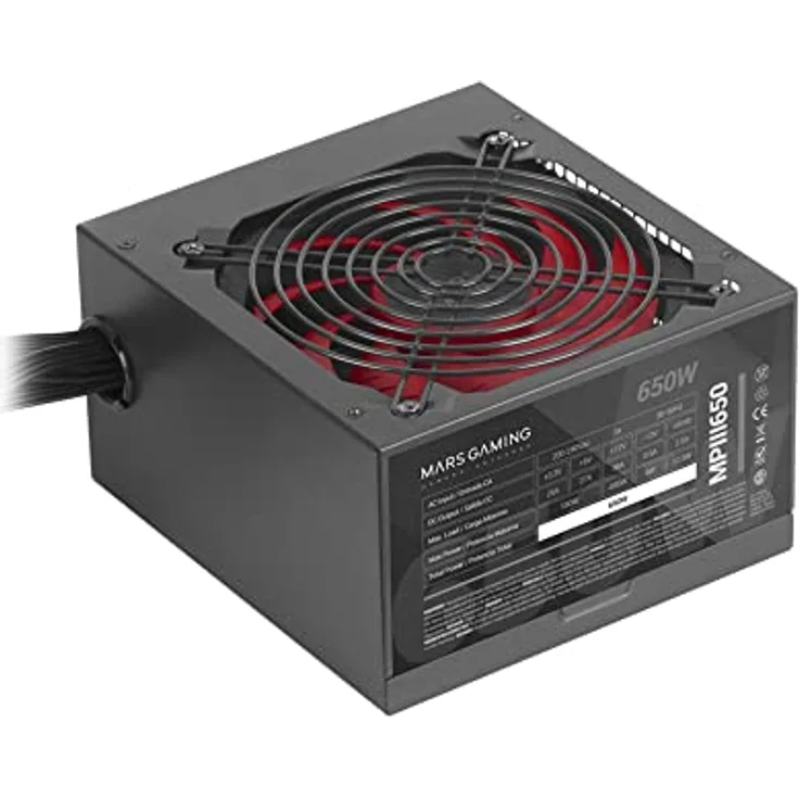 Mars Gaming MPIII650, PC ATX 650W Netzteil, 5 Jahre Garantie, Silent AI-RPM Technologie, 85% Wirkungsgrad, Schwarz