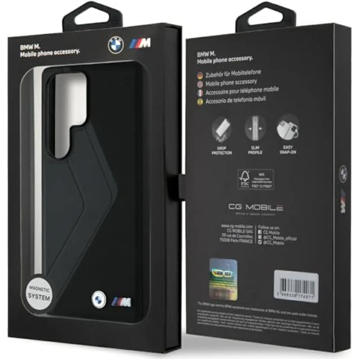 BMW Handyhülle Galaxy S25 Ultra, MagSafe kompatibel, Kunstleder schwarz mit Metall-Logo, 6,9 Zoll, Kantenschutz – Bild 8