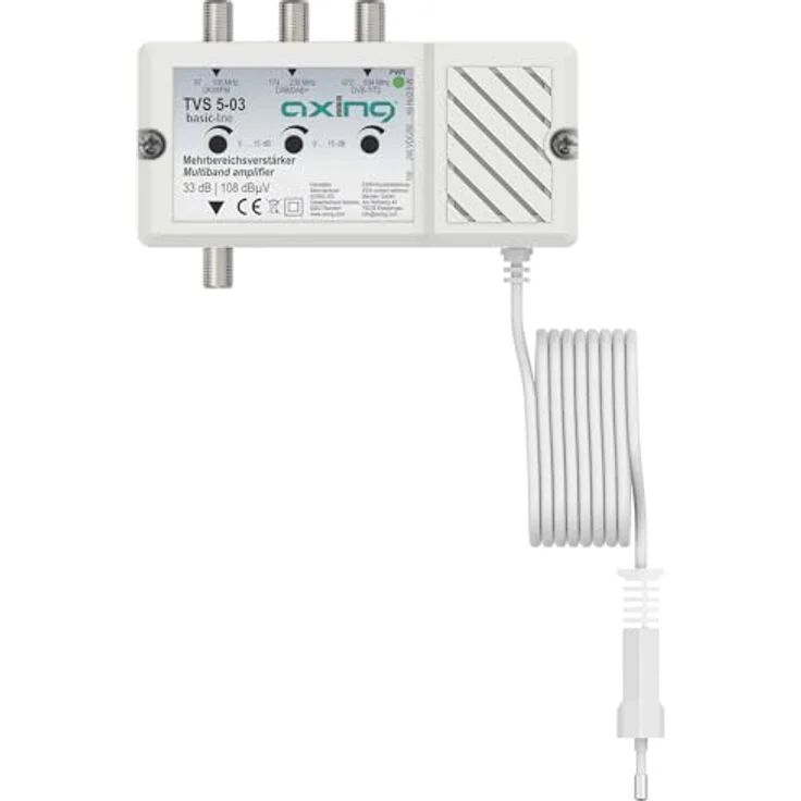 Axing TVS00503 Mehrbereichsverstärker DAB+, DVB-T, UKW, 33 dB, integriertes Mobilfunk-Sperrfilter, energieeffizient mit 2,5 W – Bild 4