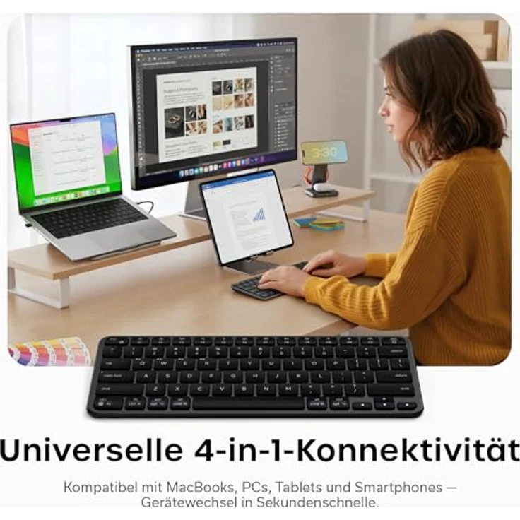 SATECHI Slim EX1 Kabellose Tastatur, Kompakte Bluetooth-Tastatur für Mac, Windows & Android mit Numpad, Space Schwarz – Bild 4