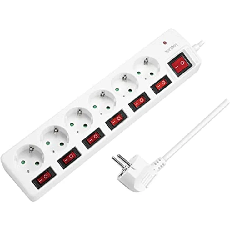 LogiLink Steckdosenleiste 6-fach,6xCEE 7/3,m. 7Schalter,weiß – Bild 1