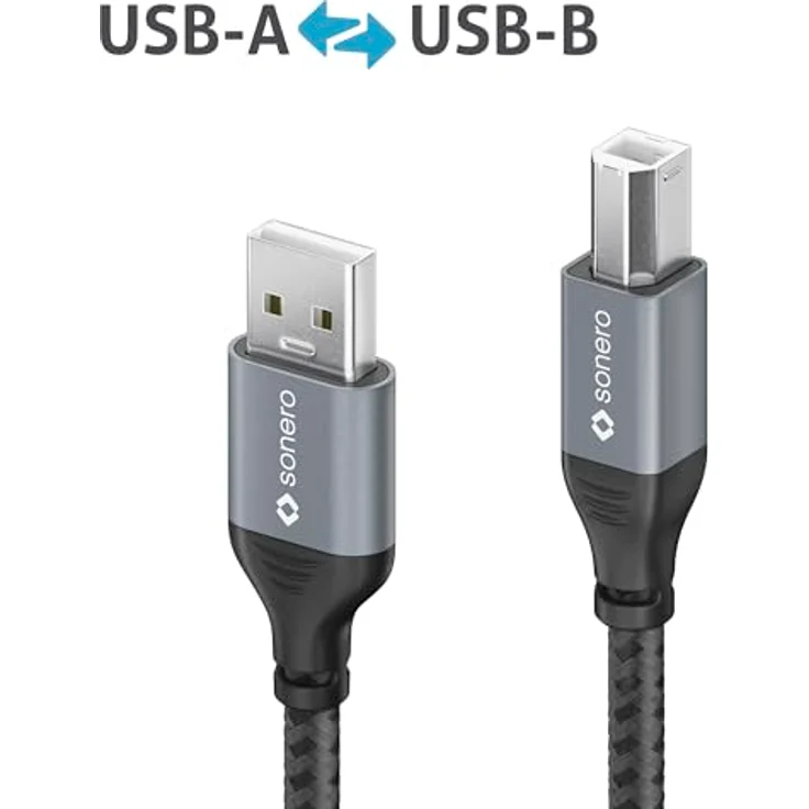 Sonero USB 2.0 Kabel, A-Stecker auf B-Stecker, 480 MB/s, space grey/schwarz, 2,00m – Bild 4