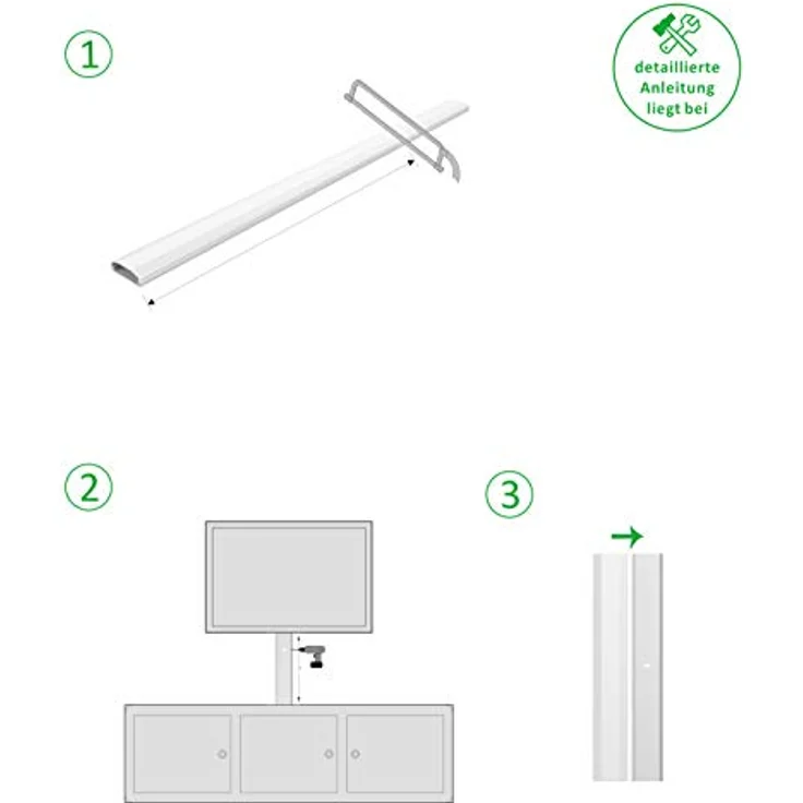 conecto Kabelkanal mit 3M Klebeband selbstklebend selbsthaftend zum Kleben oder Schrauben aus hochwertigem PVC (Länge 100cm, Breite 6cm, Höhe 2cm) weiß – Bild 8