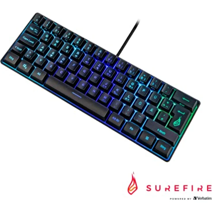 Surefire Kingpin X1 60% Gaming Tastatur German, Gaming Multimedia Keyboard klein & mobil, RGB-Tastatur mit Beleuchtung, 25 Anti-Ghosting-Tasten, deutsches Layout QWERTZ – Bild 2