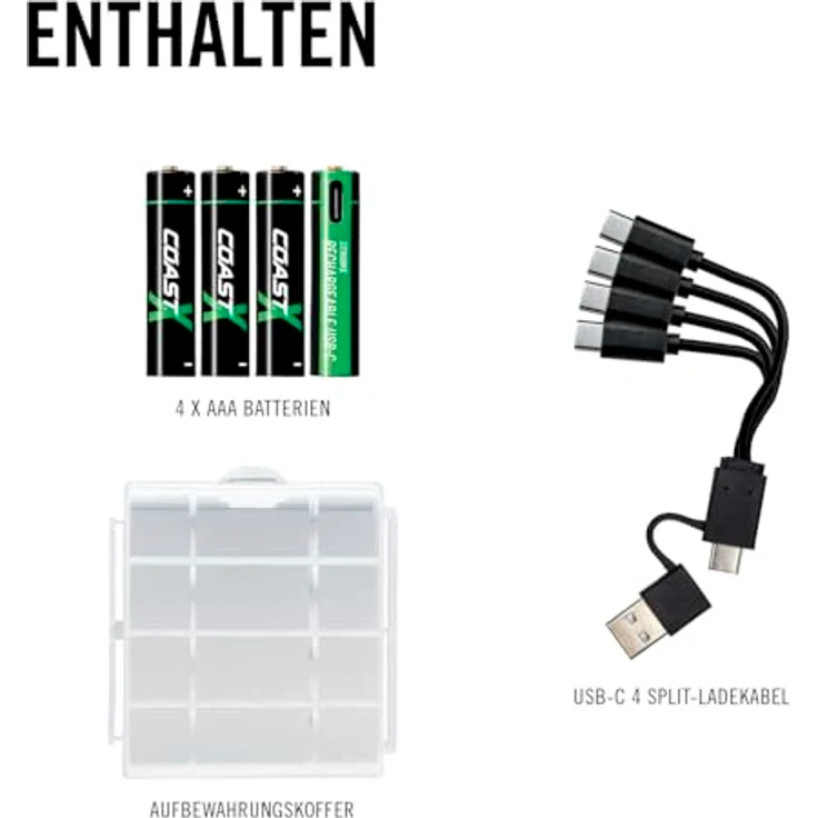 Coast AAA USB-C Akkus, ZITHION-X, Lithium-Ionen 1,5V 750 mAh, Langlebig, Lädt in 1.3 Stunden, 4er-Pack – Bild 2