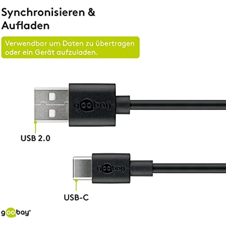 Wentronic goobay - USB-Kabel - USB (M) bis USB-C (M) - USB2.0 - 3 A - 2,0m - Schwarz (59122) – Bild 5