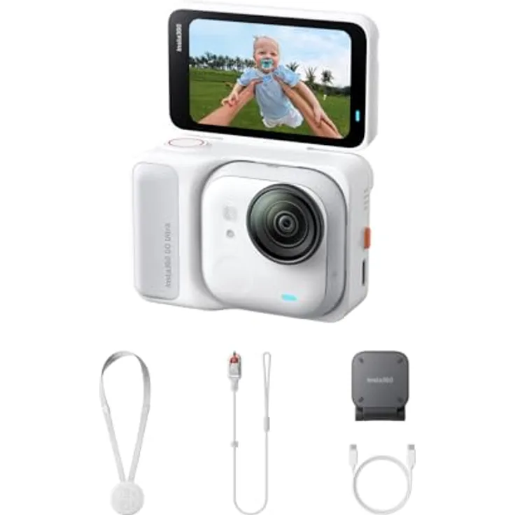 Insta360 GO Ultra Polarweiß, freihändige 4K Mini-Cam mit FlowState-Stabilisierung, 200 Min Akku, 10 m wasserdicht, ideal für Sport und Abenteuer