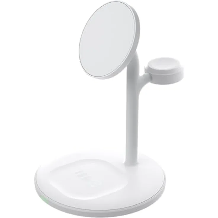 Green Cell Greencell MagScape Induktiver Ladeständer 3-in-1 MagSafe für iPhone, Apple Watch, AirPods - Weiß, 15W Schnellladung, hüllenfreundlich