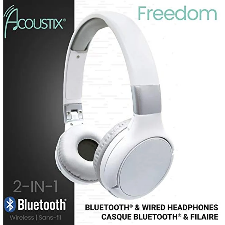 Lexibook HPBT010S Acoustix 2-in-1-Bluetooth-Kopfhörer-Stereo Wireless Wired, faltbar, verstellbar, blau Weiß/Silber, Einheitsgröße – Bild 2