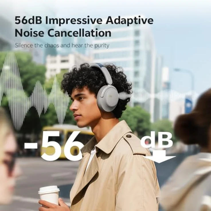 QCY H3S Over Ear Bluetooth Kopfhörer, Hybrid Aktive Noise Cancelling, Hi-Res Audio, 102 Stunden Akkulaufzeit, Bluetooth 6.0, Schwarz – Bild 2