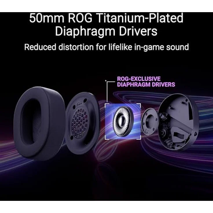 ASUS ROG Pelta kabelloses RGB Gaming Headset (ROG SpeedNova, Bluetooth, 2,4 GHz, USB-C, 50-mm-ROG-Titanmembran-Treibern, 10-mm-Superbreitband-Boom-Mikrofon, 309g leicht, Aura Sync RGB) – Bild 4
