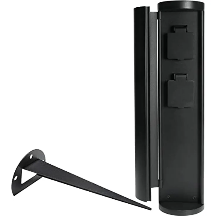 Grafner Edelstahl Gartensteckdose, 2-Fach mit Erdspieß und Tür, 3600 Watt, schwarz, Wetterfest, IP44, Pulverbeschichtet, Höhe 39,5 cm