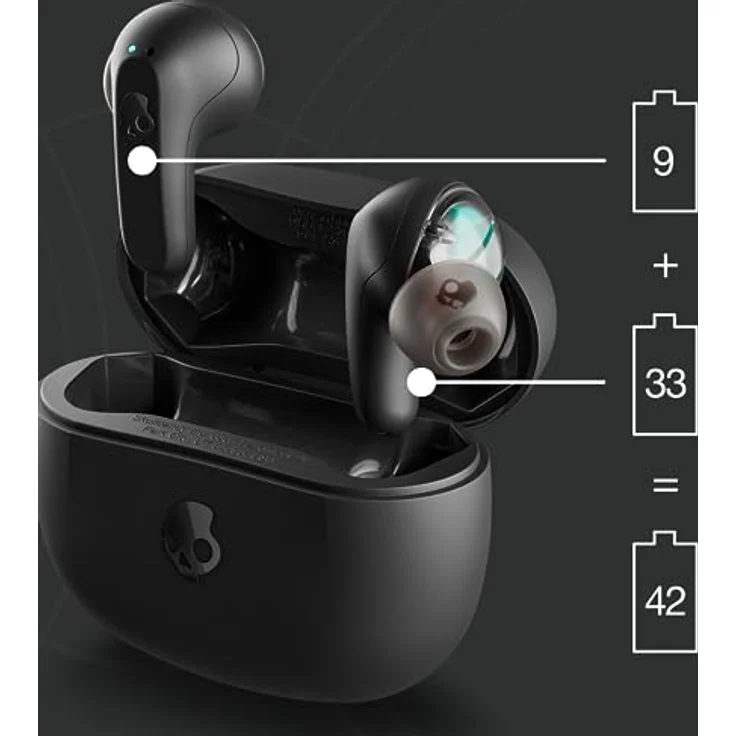 Skullcandy Rail Kabelloser In-Ear-Kopfhörer mit Skull-iQ App, Mikrofon, 42 Stunden Akkulaufzeit und Bluetooth für iPhone, Android und mehr – Schwarz – Bild 3