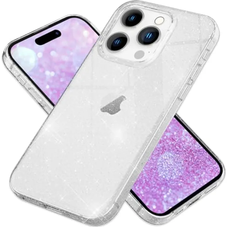 Nalia Klare Glitzer Silikon Hülle für Apple iPhone 16 Pro Max, Transparent mit Nano Glitter-Sternchen und stoßfestem TPU-Silikon