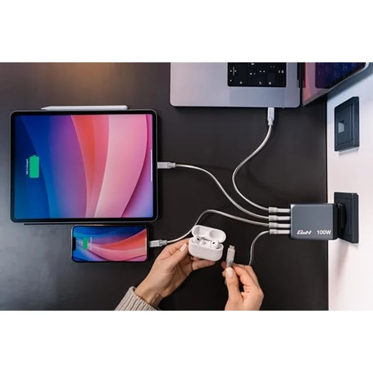 Verbatim GNC-100 GaN Charger, 100 W USB Ladegerät mit 4 Anschlüssen, Grau – Bild 3