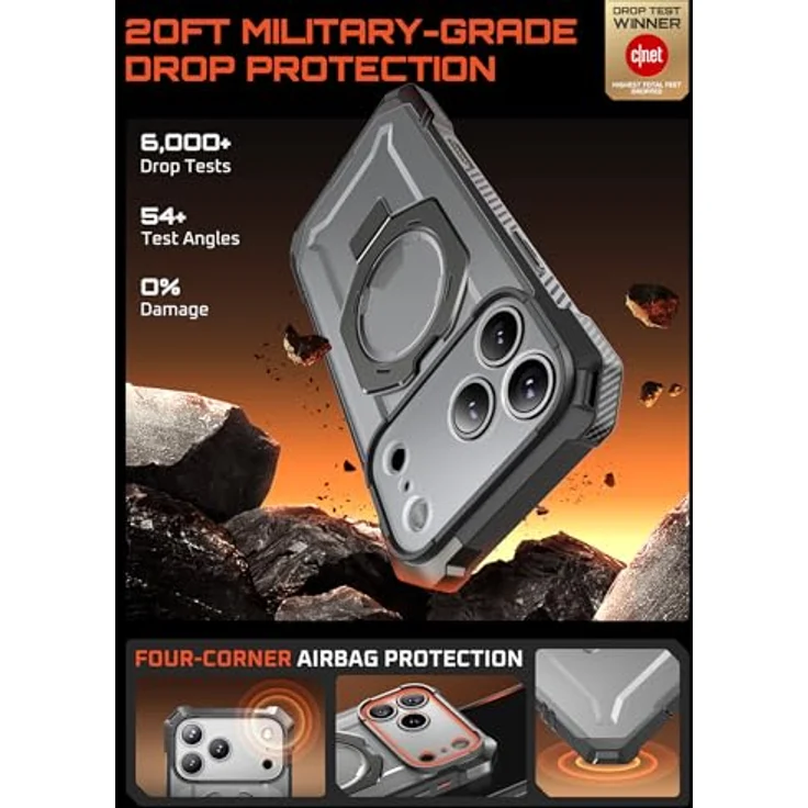 SUPCASE Unicorn Beetle Grip für iPhone 17 Pro Max, Militärstandard Schutzhülle mit Ringhalter, MagSafe-kompatibel, Grau – Bild 3