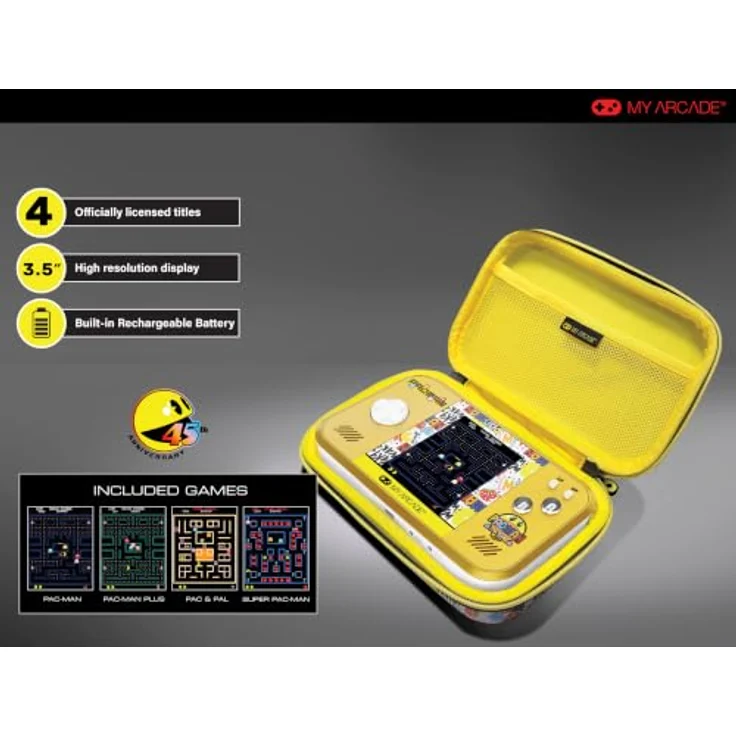 My Arcade Pac-Man Pocket Player Max, Tragbares Gaming-System mit 3.5 Zoll hochauflösendem Farbdisplay und integriertem Lautsprecher - 45th Anniversary Edition – Bild 5