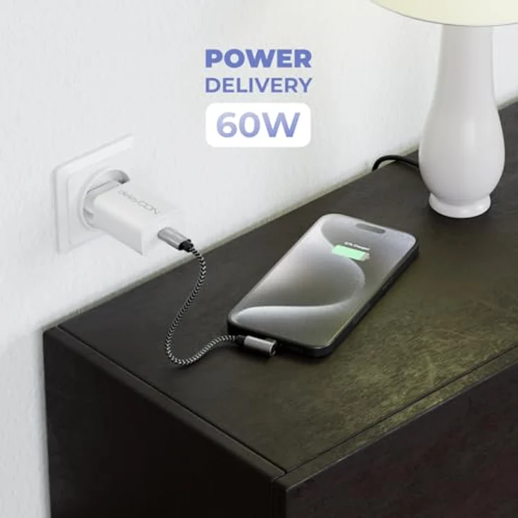 deleyCON 0,15m USB C Kabel 1x 90° Gewinkelt PD3.0, 60W Schnellladekabel in Spacegrau für iPhone 16/15 Pro Max, Samsung S24/S23/S22, Pixel, iPad Pro, MacBook Air, Switch, PS5 – Bild 5