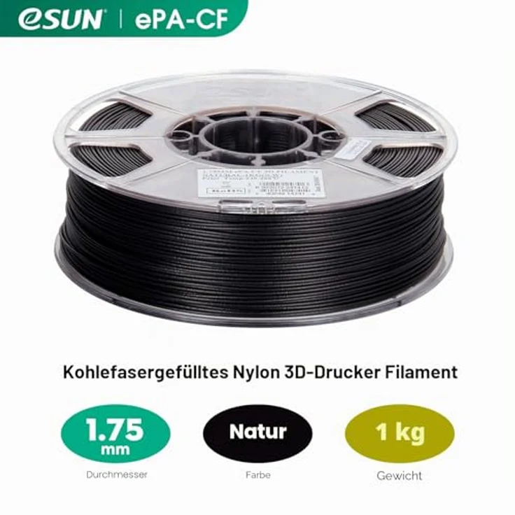 eSUN PA-CF Carbon Fiber Filled Nylon Filament 1,75 mm, Natural, 1KG - Hohe Festigkeit, Temperaturbeständigkeit bis 120 °C, flammhemmend UL94-V2 – Bild 2