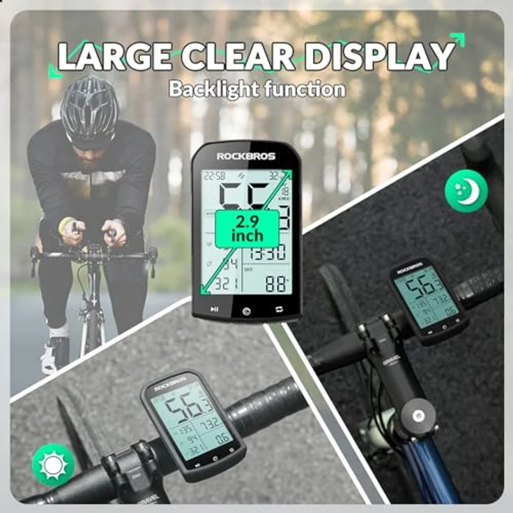 ROCKBROS Fahrradcomputer GPS, kabellos und IPX6 wasserdicht mit 2,9 Zoll Hintergrundbeleuchtung und 1200 mAh Akku – Bild 3