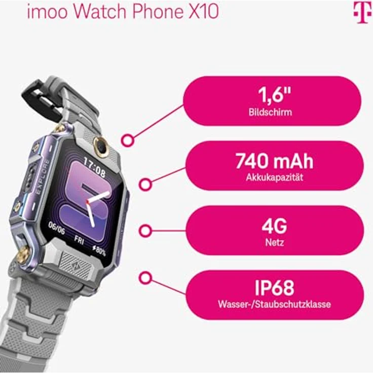 Deutsche Telekom imoo Kids Watch X10, Smartwatch für Kinder mit GPS & Telefonfunktion, wasserdicht, lange Akkulaufzeit, Eltern-App, grau – Bild 3