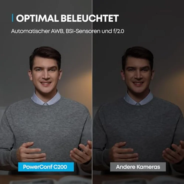 Anker PowerConf C200, Webcam mit 2.21 Mpx, USB-C, Privacy Shutter und AI-Rauschunterdrückung, schwarz – Bild 5