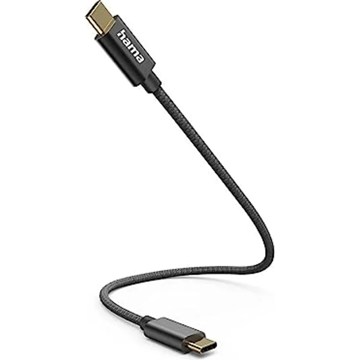 Hama USB C Ladekabel - USB C (USB 2.0 type-C, 3A, 20cm, 480Mbit/s, aufladbar, Nylon) schwarz