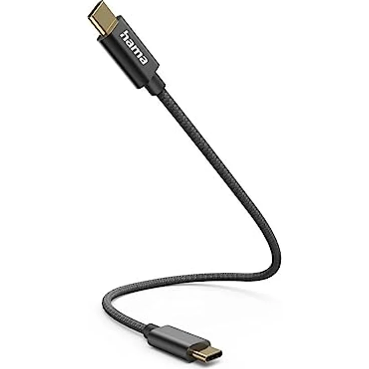 Hama USB C Ladekabel - USB C (USB 2.0 type-C, 3A, 20cm, 480Mbit/s, aufladbar, Nylon) schwarz – Bild 1