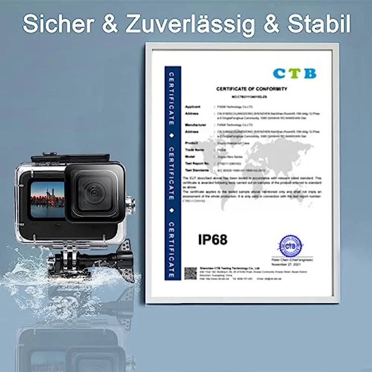 FiTSTILL 60M Wasserdichtes Gehäuse für GoPro Hero 13/12/11/10/9 Black, Schützende Unterwasser-Tauchschale mit Halterungszubehör und optischer Glaslinse – Bild 3