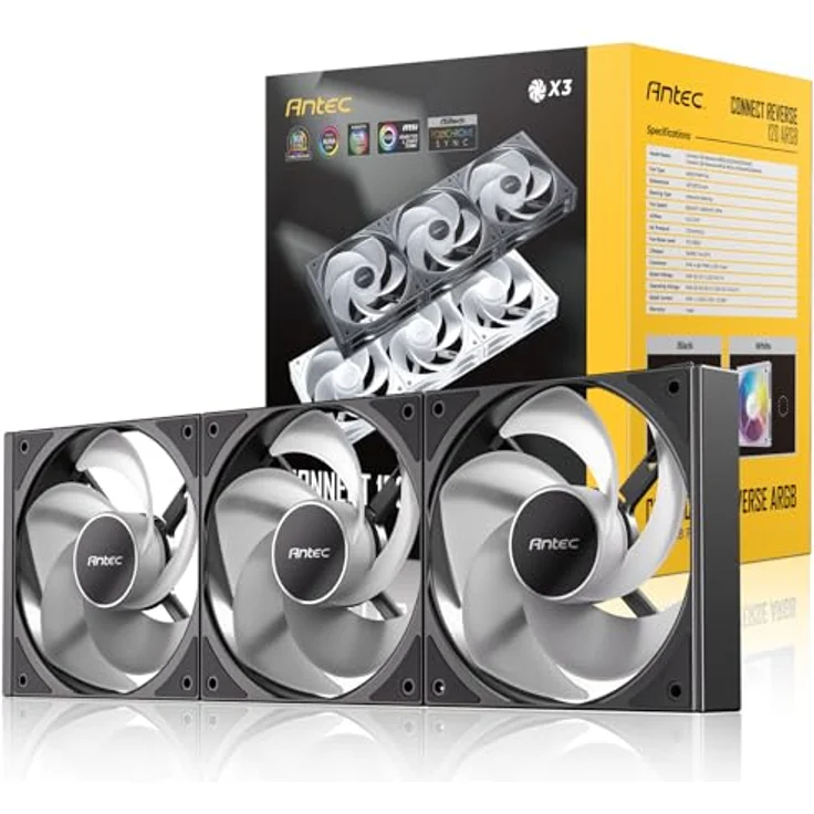 Antec Connect 120 Reverse ARGB PWM, set van 3 PC Lüfter mit Daisy-Chain-Design, 120 mm, Schwarz – Bild 13
