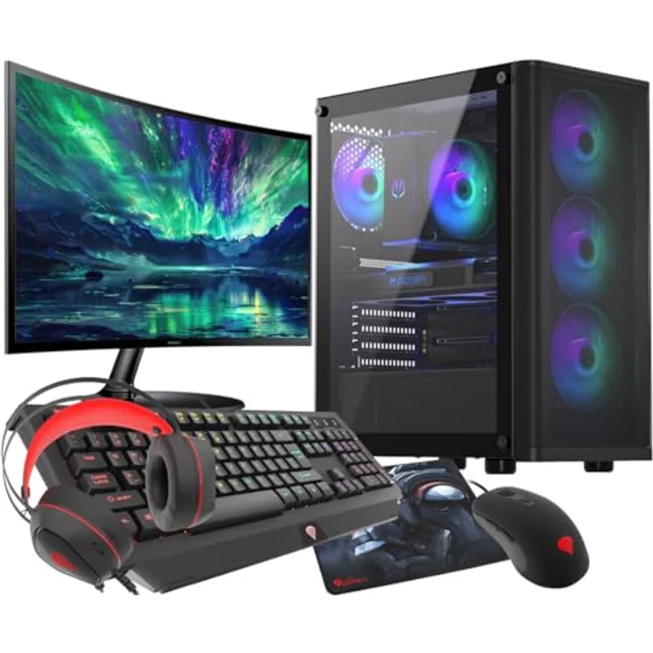 VIST Gaming PC Komplett Set Ryzen 7 5700X RTX 4060 32GB SSD 1TB WiFi 27" W11 - Gaming PC mit AMD Ryzen 7 5700X, NVIDIA GeForce RTX 4060 und schneller SSD 1TB – Bild 1