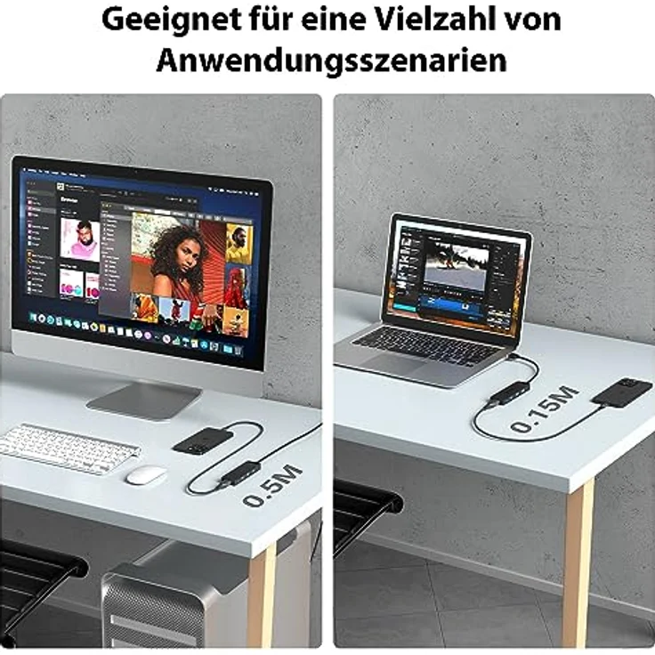 VENTION USB Hub 4-Port 3.0 USB Verteiler Ultra Dünn PVC Gehäuse, PC USB Erweiterung Splitter Unterstützung Beim Aufladen für Laptop, Xbox, Mac Mini/Pro, PS5/PS4 - Schwarz – Bild 4