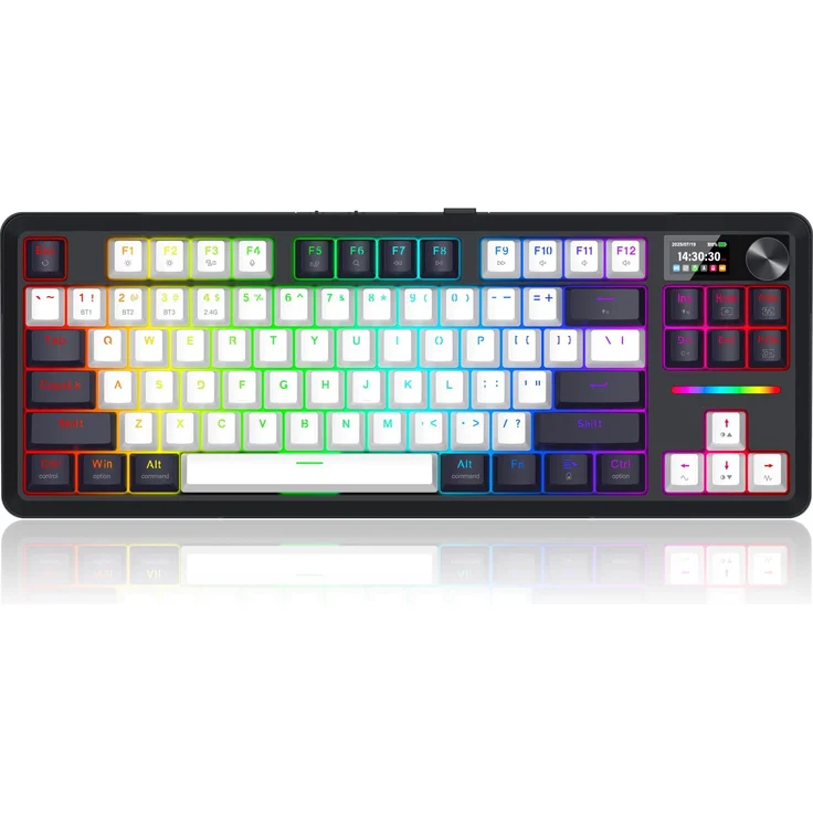 Redragon K746WB-RGB-PRO, Mechanische Gaming-Tastatur, Verkabelt & Kabellos, USB + RF Wireless + Bluetooth, Schwarz, RGB-Beleuchtung, Hot-Swap-Technologie, LCD-Display