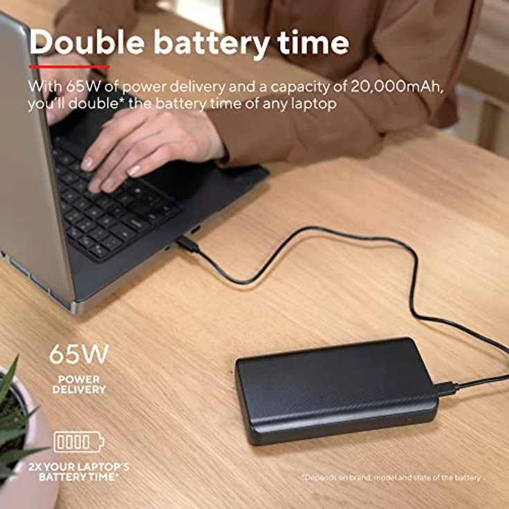 Trust Laro Powerbank 65W 20000mAh, Power Bank mit Schnellladefunktion, Power Delivery, Quick Charge 3.0, Mit USB-C Kabel, für Laptop/MacBook/MacBook Pro/MacBook Air Switch – Bild 2