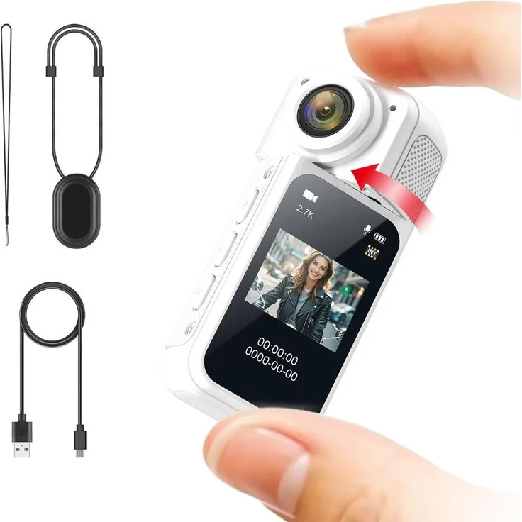 Exlene Runcam Instant, Kleine WLAN-fähige Action-Kamera mit 180° drehbarem Objektiv, Intervallaufzeichnung und magnetischem Sicherheitsband