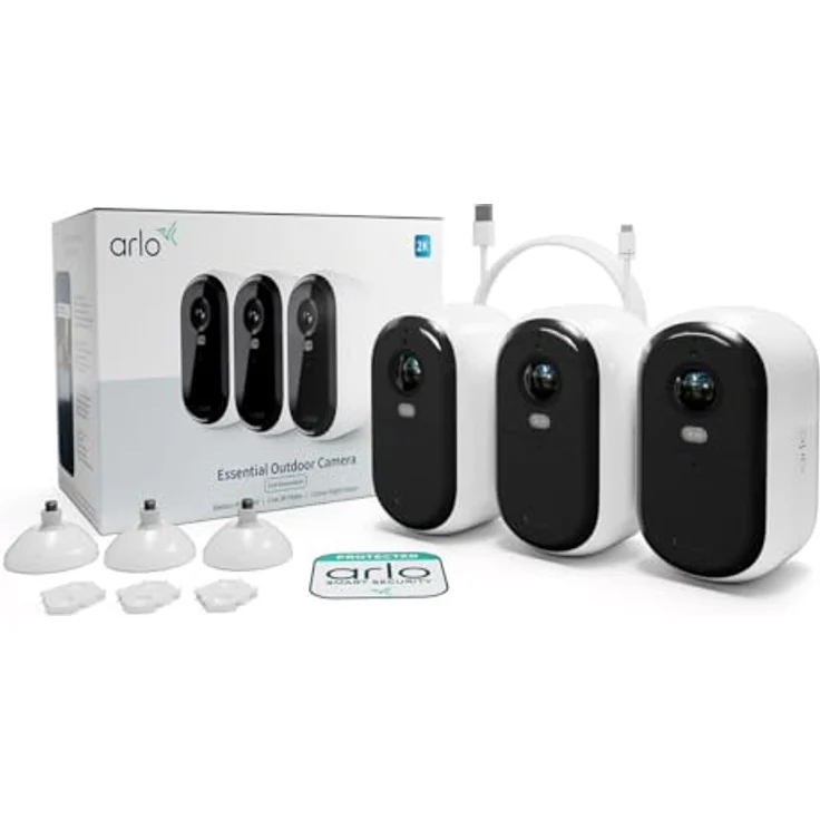 Arlo Essential 2 2K Outdoor Camera 3-pack (2560 x 1440 Pixels), Netzwerkkamera, Schwarz, Weiss – Bild 3