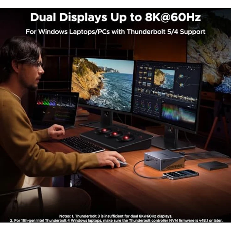 UGREEN Maxidok Thunderbolt 5 Docking Station, 17-in-1 mit 120Gbps Datentransfer, 8TB M.2 NVMe SSD, Single 8K/Dual 6K@60Hz, 140W Aufladen, 2.5GbE, aktives Kühlsystem für TBT5/4-Laptops – Bild 5