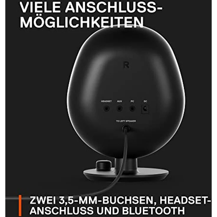 SteelSeries Arena 3 - Full-Range 2.0 Gaming-Lautsprecher – Fesselndes Audio – Intuitive Bedienung – 4-Zoll-Treiber – Kabelgebunden oder Bluetooth – 3,5-mm Aux-Anschluss – PC, Mac, Mobilgeräte, Black – Bild 4