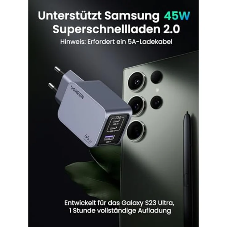 UGREEN Nexode Pro USB C Ladegerät 65W GaN Charger Mini USB C Netzteil 3-Port Schnellladegerät PPS 45W - Kompatibel mit MacBook Pro/Air, iPad, iPhone 16 Pro Max, 15 Pro, Galaxy S24 Ultra, Dell XPS – Bild 5