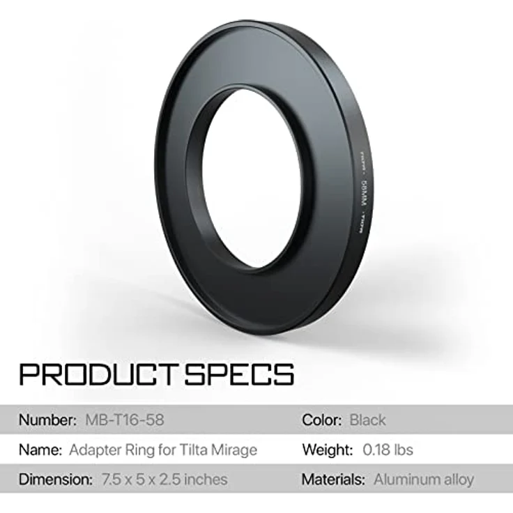 Tilta 58mm Objektivaufsätze Adapterring für MB-T16 Mirage Matte Box, Kamera Objektivadapter MB-T16-58, zur Schraubmontage an 58mm Frontlinsen – Bild 3