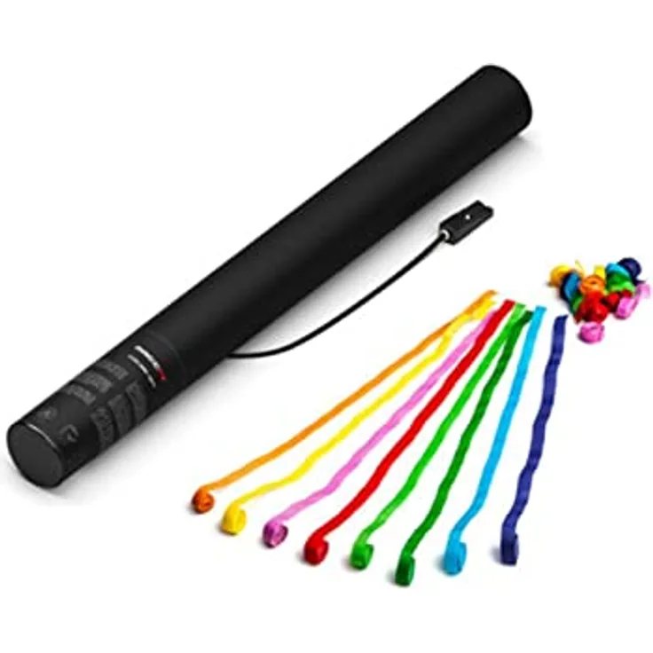 Magic FX E Cannon 50cm Stream Multi, Elektrische Konfetti Kanone mit mehrfarbigen Luftschlangen, TÜV-zertifiziert