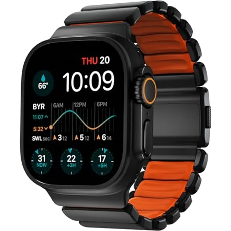 NOMAD Stratos Band I für Apple Watch 42/44/45/46/49mm, Hybrid-Design aus Titan und FKM, wasserresistent, Black Ultra Orange – Bild 1