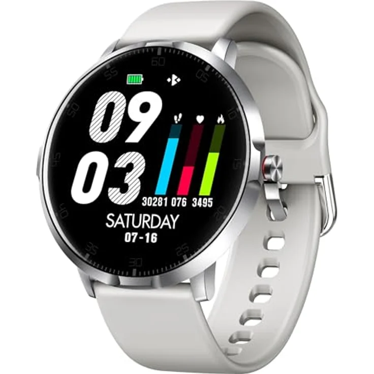 Emporia Watch Basic Smartwatch, Uhr mit Schlafüberwachung, Herzfrequenzmessung, Blutsauerstoffmessung & Blutdruckmessung, Inkl. Schrittzähler, Wettervorhersage Funktion, Für Damen & Herren, Silber – Bild 1