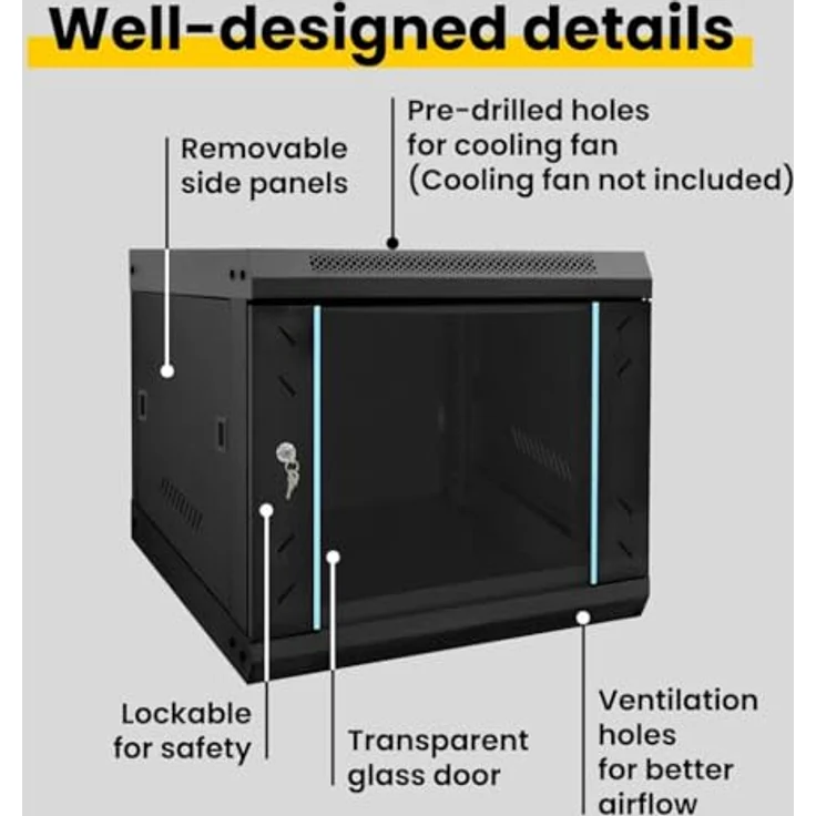 vidaXL Netzwerkschrank, Server-Zubehör mit Speicher, Schwarz 53 x 60 x 45 cm aus Stahl – Bild 4