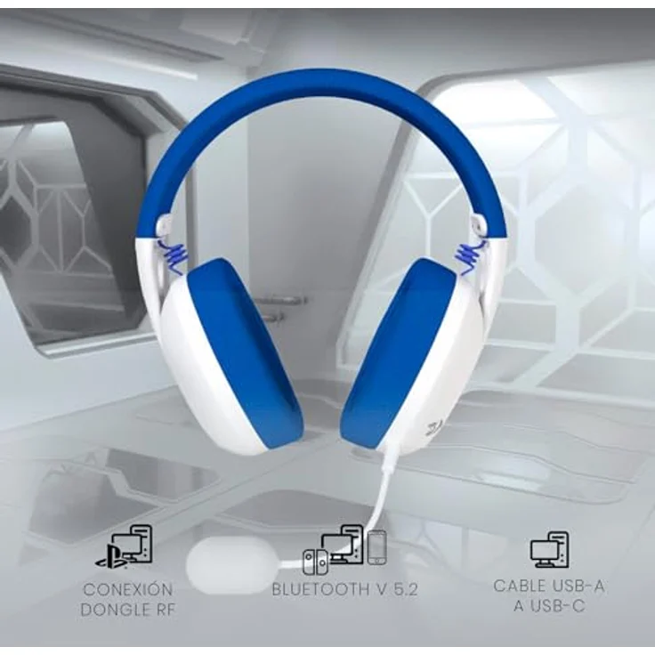 Redragon H848B, Wireless Bluetooth Gaming Kopfhörer in Blau, ultraleicht mit abnehmbarem Mikrofon, ideal für PC, Konsole und Handy – Bild 2